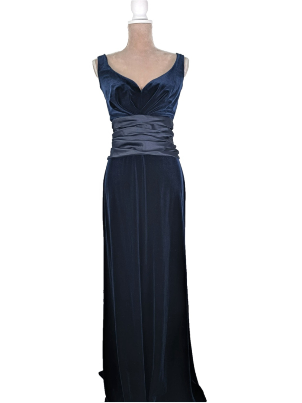 Tadashi Vintage Velvet Satin Maxi Dress Train Sz 6 Blue Evening Wedding Formal